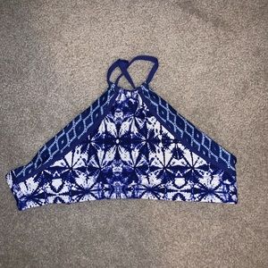 Blue Patterned High Neck Bikini Top